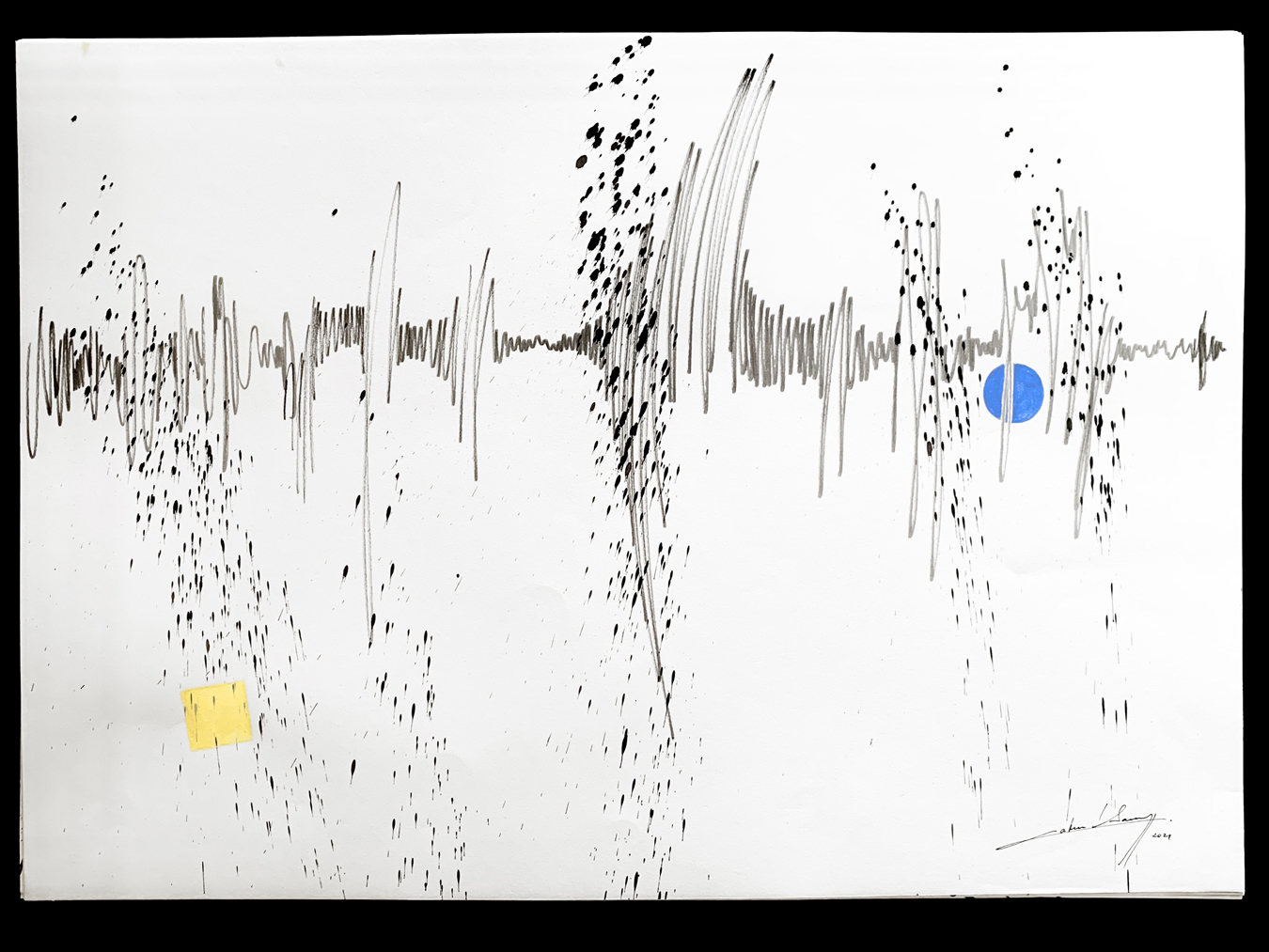 ONDES - WAVES - point bleu, sur papier Canson 42x59.3 cm - 12.2024